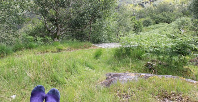 38 lunchtime view, Ruth hiking from Inverie, Knoydart Peninsula