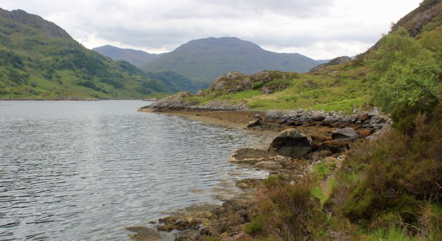 41 by the shore of Loch Hourn, Ruth walking the coast of Knoydart, Scotland