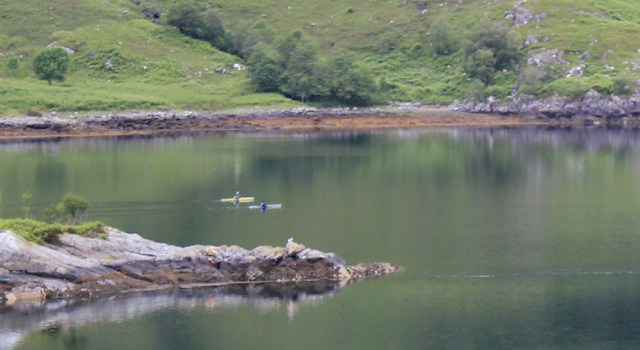 44 kayaking on Loch Hourn, Ruth walking the coast of Knoydart, Scotland