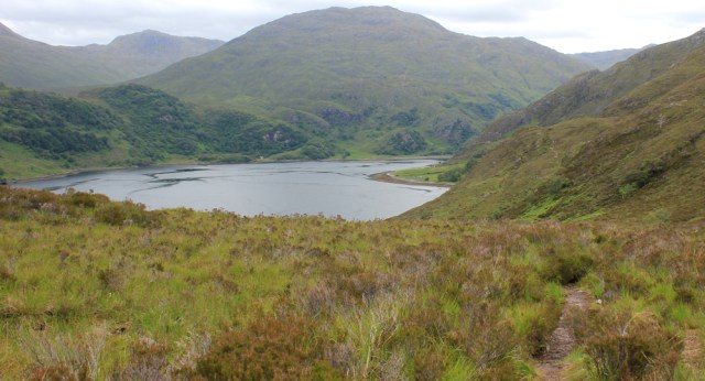 45 coming down off high ground, Loch Hourn, Ruth hiking in Scotland