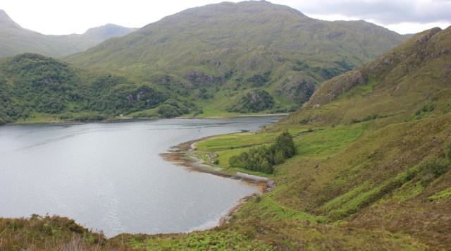 48 looking down on Skiary, Ruth walking up Loch Hourn, Scotland
