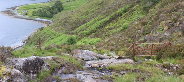 49 tough descent to Skiary, Ruth walking up Loch Hourn, Scotland