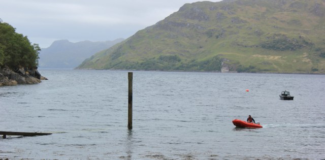 50 little boat approaching, Ruth waiting for ferry in Tarbet, Scotland