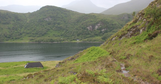 50 path around Skiary, Ruth walking up Loch Hourn, Scotland