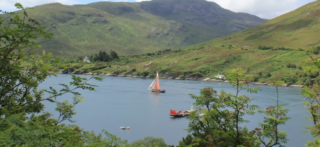 05 ferry and sailing ship, Kylerhea, walking round the coast of Glenelg, Scotland