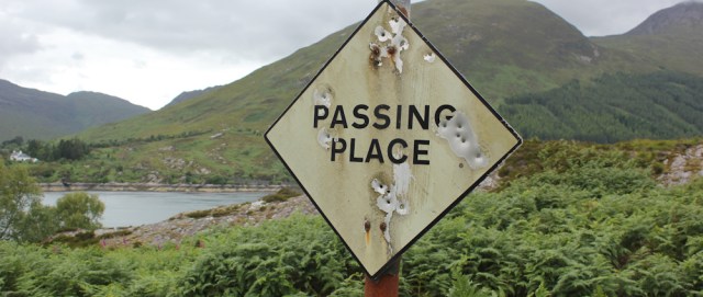 77 passing place sign, Ruth's coastal walk around Glenelg peninsula, Scotland