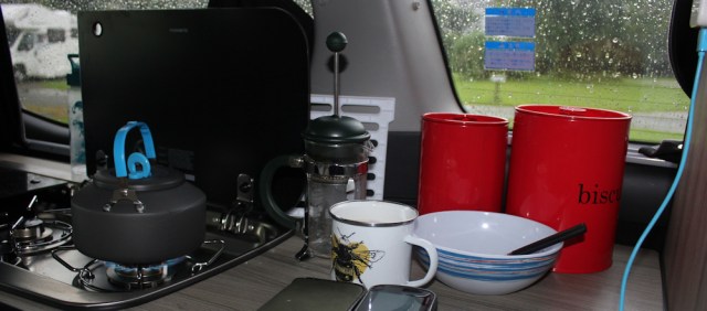 01 rainy day breakfast in The Beast, Ruth's coastal walk around Scotland