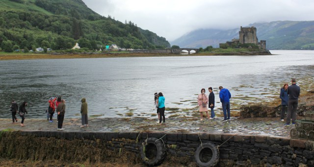 08 tourists taking photos, Eileen Donan Castle, Ruth's coastal walk around Scotland