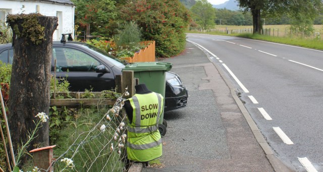 27 slow down dummy, Kirkton, Ruth's coastal walk around Scotland