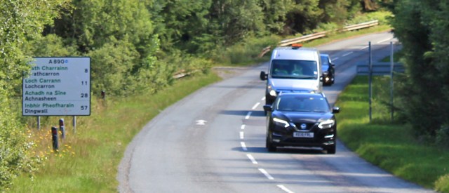 03 traffic on the A890, Ruth walking the shore of Loch Carron