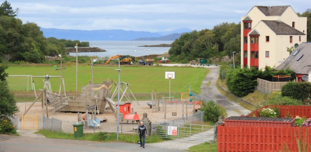 08 Kyle playground, Ruth walking the coast of the Scottish Highlands