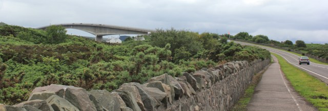 20 nearly at the bridge, Ruth crossing Skye Bridge, coastal walk
