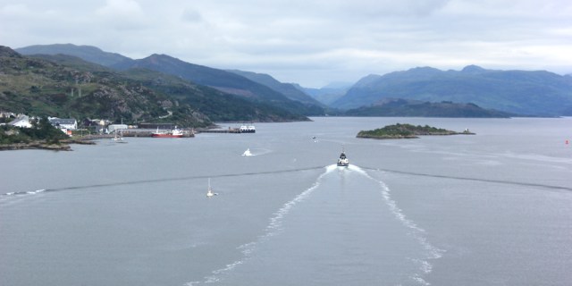 24 ship through Kyle Akin, Ruth crossing Skye Bridge, coastal walk