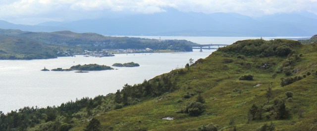 56 looking ahead to Kyle and the Skye Bridge, Ruth hiking the Scottish coast