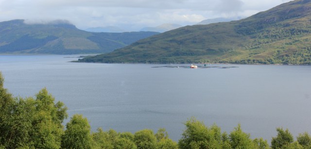 67 view over to Skye and fish farm, Ruth's coastal walk, Scotland