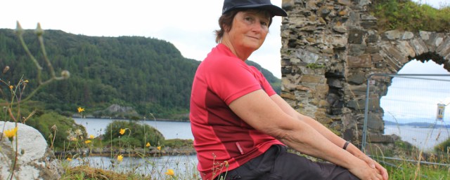 22 lunchtime self-portrait, Strome Castle, Loch Carron, Ruth's coastal walk around Scotland