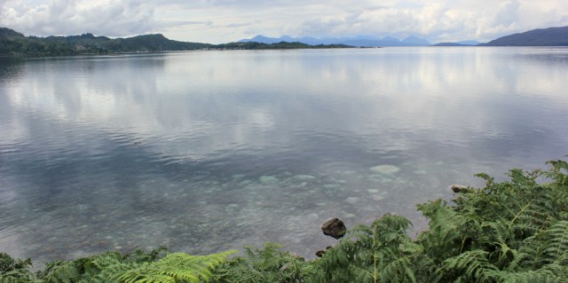 04 view over to Skye from Ardaneaskan road, Ruth walking the coast of Scotland