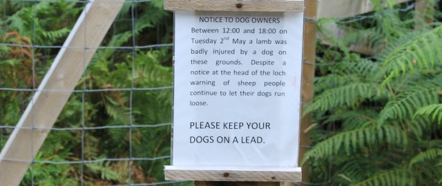 22b notice to dog owners, Reraig, Ruth hiking around the coast, Scottish Highlands
