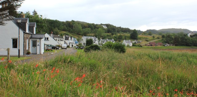 38 looking left to end of Achintraid road, Ruth hiking around the coast of the Scottish Highland
