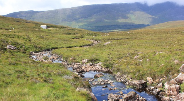 57 view down the burn, Ruth hiking to Applecross, Scotland