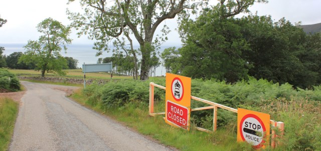 68 past the road closed barriers, Ruth hiking to Applecross, Scotland