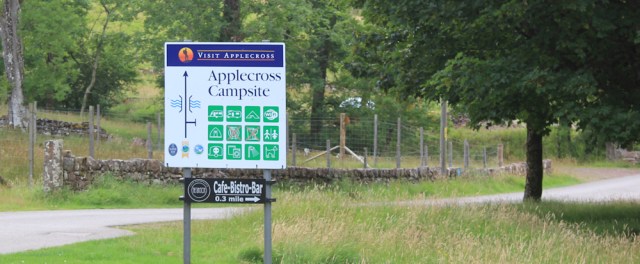 73 sign to Applecross Campsite, Ruth hiking the coast of Scotland