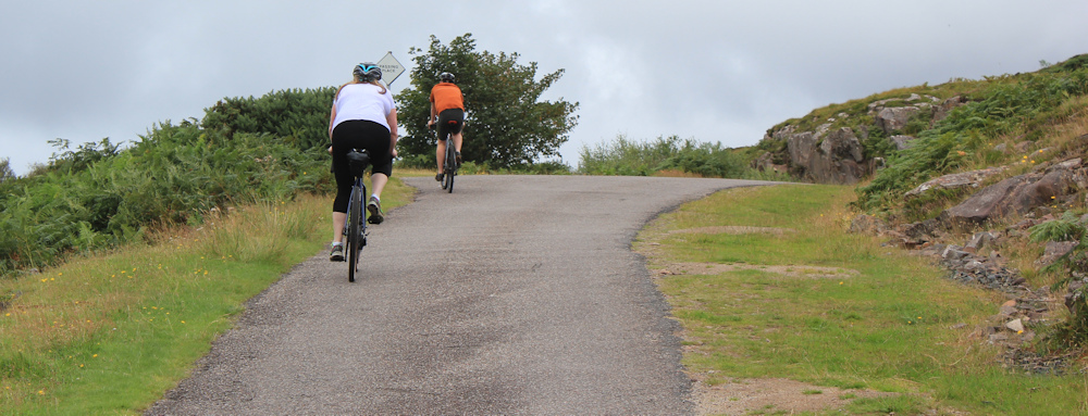 32 cyclists on the hill, Ruth walking the coast of Scotland, Applecross
