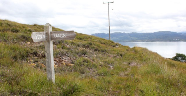 35 Signpost to Uags, at Airigh-Drishaig, Ruth's coastal walk, Applecross Peninsula