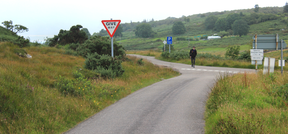 38 shopper looking for milk, Ruth walking the coast of Scotland, Applecross