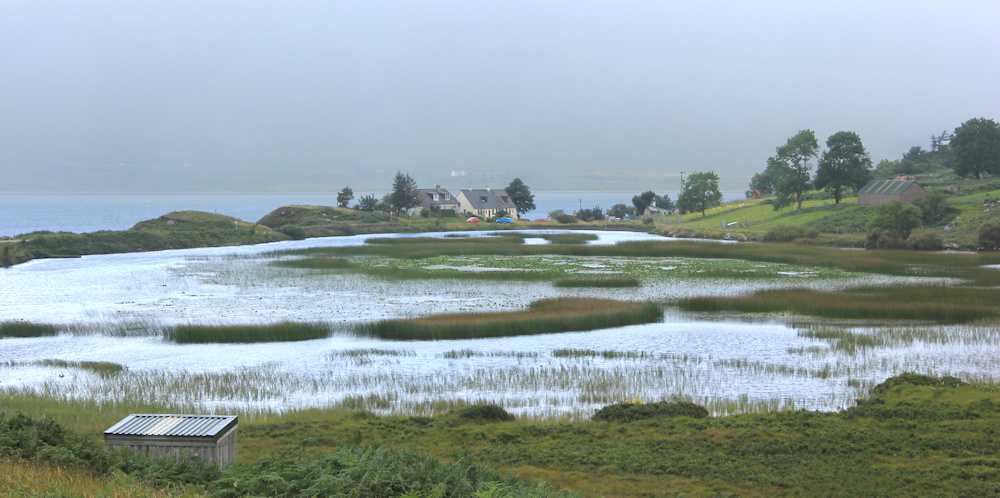 39 view over pond to Milton, Ruth walking the coast of Scotland, Applecross