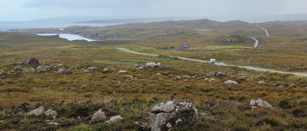 01 view to Fearnmore, Ruth hiking the coastal road from Cuaig to Kenmore, Applecross