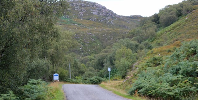 02 road from Kenmore towards Sheldaig, Ruth walking the south bank of Loch Torridon, Scotland