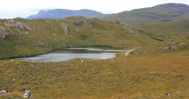 08 Loch na Creige, from footpath, Ruth walking the south bank of Loch Torridon, Scotland