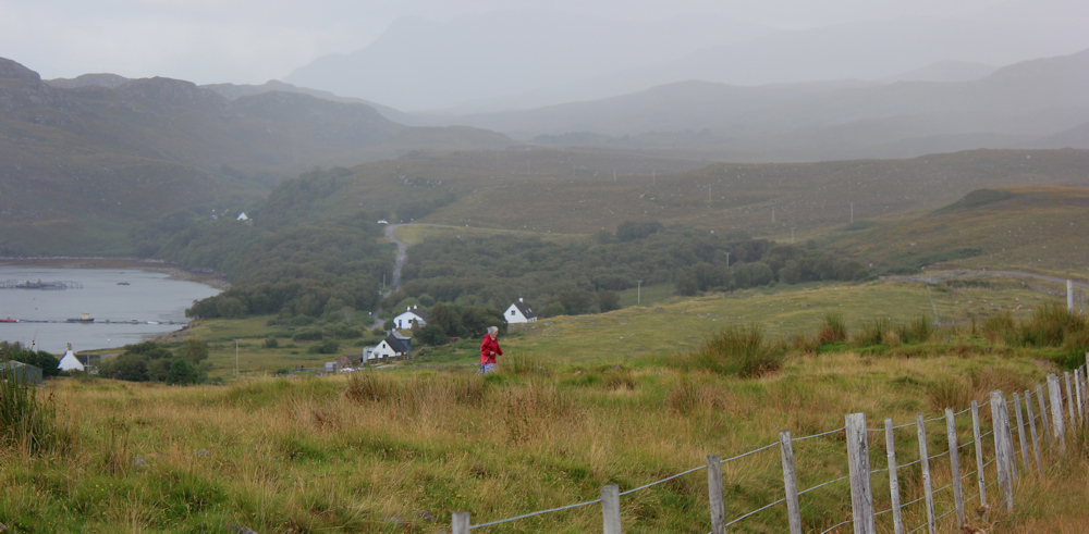 34 rainclouds over Kenmore, Ruth hiking the north coast of Applecross, Scotland
