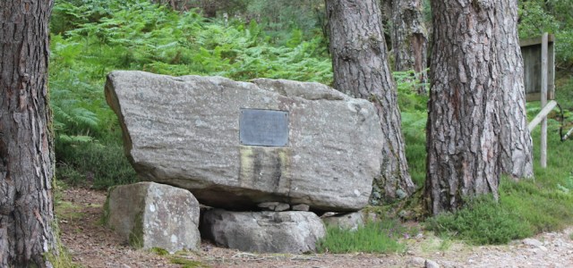 39 plaque to mark opening of road to Kenmore, Ruth walking the south bank of Loch Torridon, Scotland