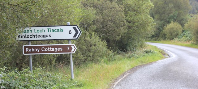 02 signpost on the main road, Ruth walking across the Morvern Peninsula, Scotland
