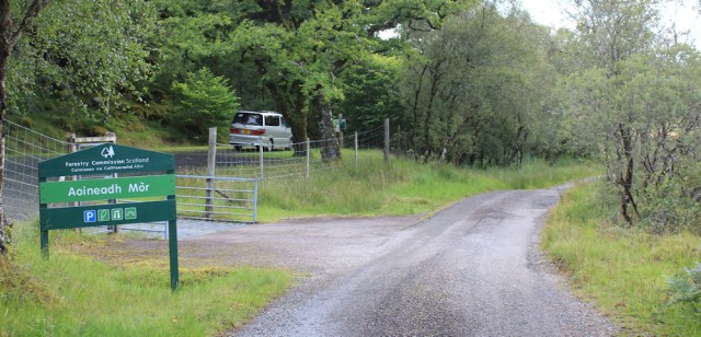 12 The Beast parked in Aoineadh Mor car park, Ruth walking across the Morvern Peninsula, Scotland