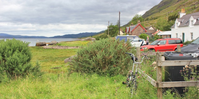 018 leaving the Monster bike in Torridon, Ruth walking the coast of north-west Scotland