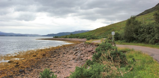 019 narrow road to Torridon House, Ruth walking the coast of north-west Scotland