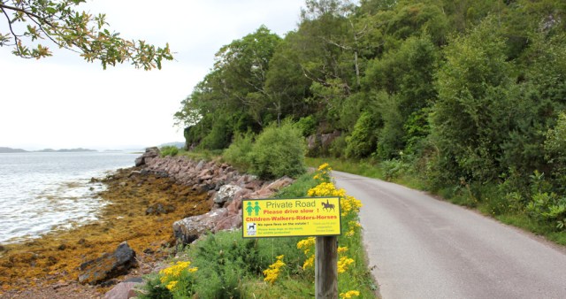 022 Private road to the Torridon Estate, Ruth walking the coast of Scotland