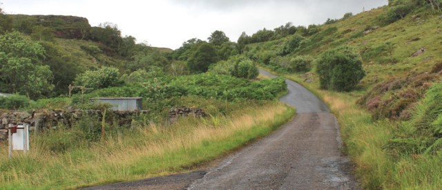039 road up the hill, Inveralligin, Ruth walking the coast from Torridon, Scotland
