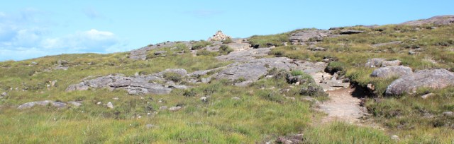 07 cairn on the horizon, Ruth's coastal walk to Craig Bothy and back, Scotland